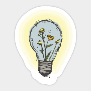 Broken bulb and yellow flowers sketch Sticker